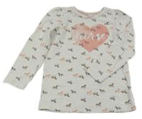 Světlebéžové melírované triko s koňmi a srdcem Topolino