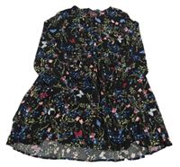 Čierne kvetované ľahké šaty s motýly Pocopiano