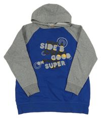 Safírovo-sivá mikina s nápisom a kapucňou Manguun