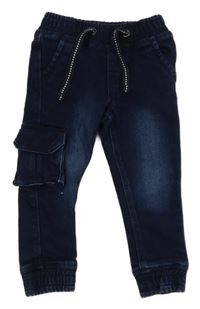 Tmavomodré teplákové cuff rifle s vreckom Lupilu