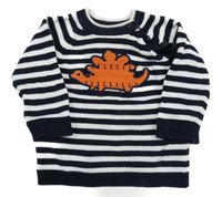 Tmavomodro-bílý pruhovaný svetr s dinosaurem F&F