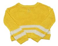 Horčicové perforovaný crop sveter s pruhmi C&A