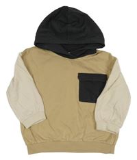 Béžovo-antracitová mikina s vreckom a kapucňou H&M