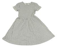 Bielo-tmavomodré pruhované teplákové šaty s vreckom Yigga