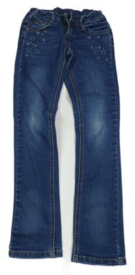 Modré skinny rifle s výšivkami a kamínky