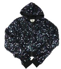 Zeleno-fialová flitrová podšitá propínací crop mikina s kapucí H&M