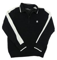 Čierny rebrovaný polo sveter s nášivkou Matalan