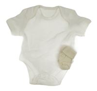 2set - Biele body + smotanové ponožky