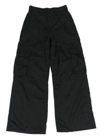 Čierne šušťákové široké cargo nohavice H&M