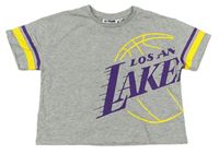 Sivo-žlto-fialové crop tričko s nápisem - NBA