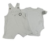 2 set - Bílé body + bilo-béžové pruhované laclové kraťasy Nutmeg