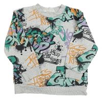 Sivo-farebná mikina s grafitty zn. H&M