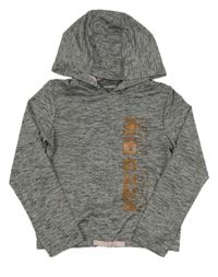 Tmavosivá melírovaná športová mikina s nápisom a kapucňou ORCHESTRA