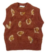 Hnedá chlpatá vzorovaná crop svetrová vesta C&A