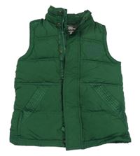 Tmavozelená šusťáková zateplená vesta s nápisem H&M