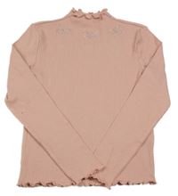 Starorůžové žebrované triko s motýlky z kamínků Page one young