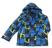 Modro-čierno-zelená vzorovaná šušťáková zimná bunda s kapucňou bpc