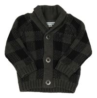 Tmavošedo-čierny kockovaný podšitý prepínaci sveter Vertbaudet