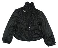 Čierna jarná crop šušťáková bunda s flitrami a opaskom