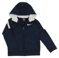 Tmavomodrá sportovní propínací mikina s logem a kapucí Nike