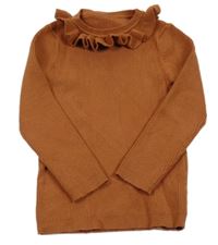 Hnedý rebrovaný ľahký sveter s volánikom George