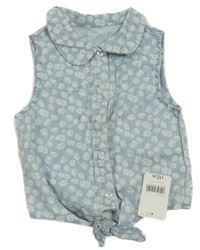 Nové - svetlomodrá kvetovaná blúzka s uzlom Mothercare