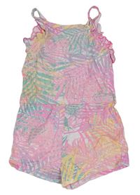 Ružovo-farebný bavlnený kraťasový overal s listami Pep&Co