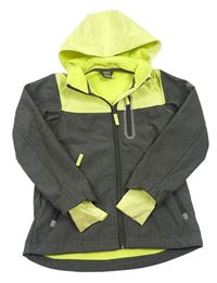 Tmavošedo-světležlutá softshellová bunda s kapucí Yd.