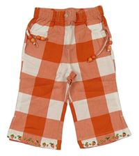 Oranžovo-bílé kostkované crop kalhoty s korálky a jahůdkami S. Oliver