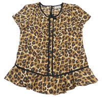 Hnědo-černá halenka s leopardím vzorem a mašlí Next