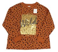 Rezavo-černá mikina s leopardím vzorem a nápisem Next