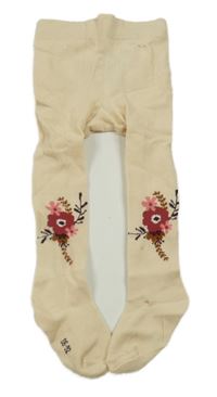 Smetanové punčocháče s květy a leopardem Ergee