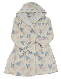 Bielo-modro-ružový župan so srdiečkami a kapucňou