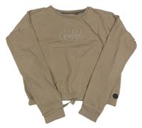 Hnedá crop mikina s nápisom