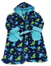 Tmavomodrý plyšový župan s diny a kapucňou