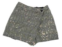 Černo-bílé vzorované sukňové kraťasy s flitry Nutmeg