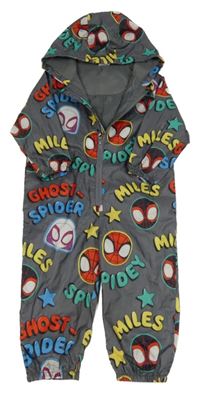 Šedá šusťáková jarní kombinéza se Spidermany a kapucí George