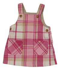 Ružovo-bielo-béžové kockované na traké šaty Nutmeg