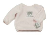 Nové - Svetloružová plyšová mikina s medvedíkom Nutmeg