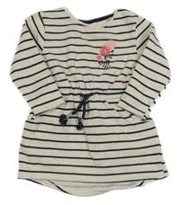 Sivo-tmavomodré pruhované teplákové šaty s květem Topolino