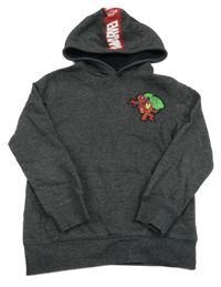 Tmavošedá melírovaná mikina se superhrdiny a kapucí C&A