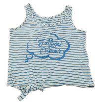 Bílo-modrý pruhovaný crop top s nápisem Fitz