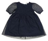 Tmavomodré trblietavé tylové šaty H&M