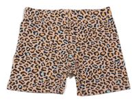 Lososovo-čierno-farebné elastické kraťasy s leopardím vzorom