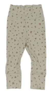 Béžové rebrované kvetované ľahké tepláky H&M