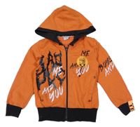 Oranžovo-čierno-biela prepínaci mikina s nápismi a kapucňou
