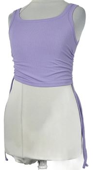 Dámský fialový žebrovaný crop top se stahováním