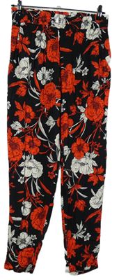 Dámské černo-červeno-bílé květované volné kalhoty Dorothy Perkins