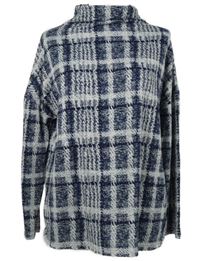 Dámske tmavomodro-sivé kockované úpletové tričko so stojačikom F&F