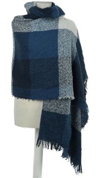 Dámská tmavomodrá kostkovaná šála 
